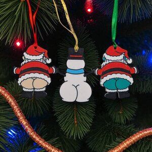 Funny Christmas Ornament Set of 3 | Cheeky Santa Snowman Grumps Butt Gag Gift